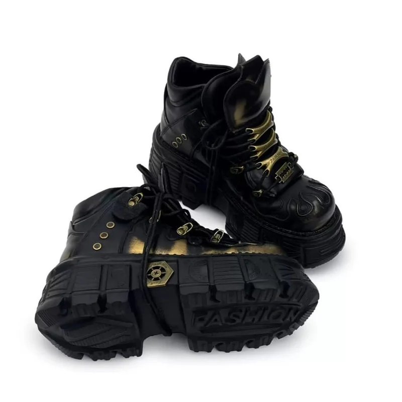 Punk-Schnürschuhe für Herren, zweifarbig, mit runder Zehenpartie, Plateau und dicker Sohle