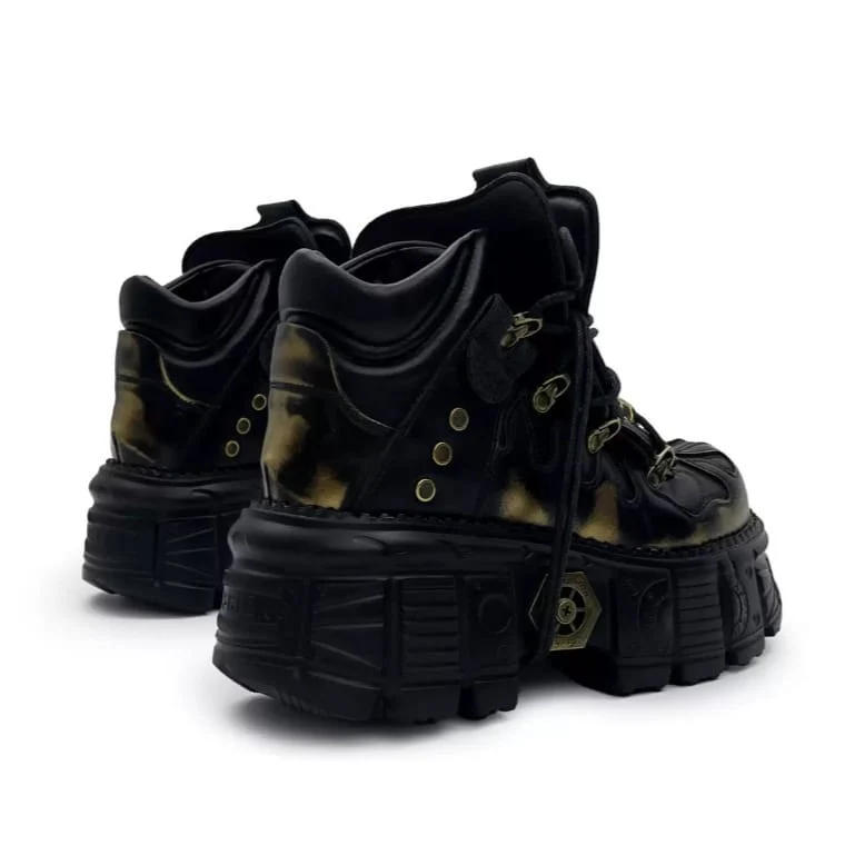 Punk-Schnürschuhe für Herren, zweifarbig, mit runder Zehenpartie, Plateau und dicker Sohle