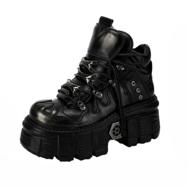 Punk-Schnürschuhe für Herren, zweifarbig, mit runder Zehenpartie, Plateau und dicker Sohle