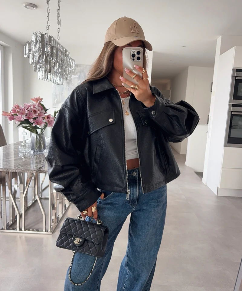 Oversize Lederjacke Hana Schwarz