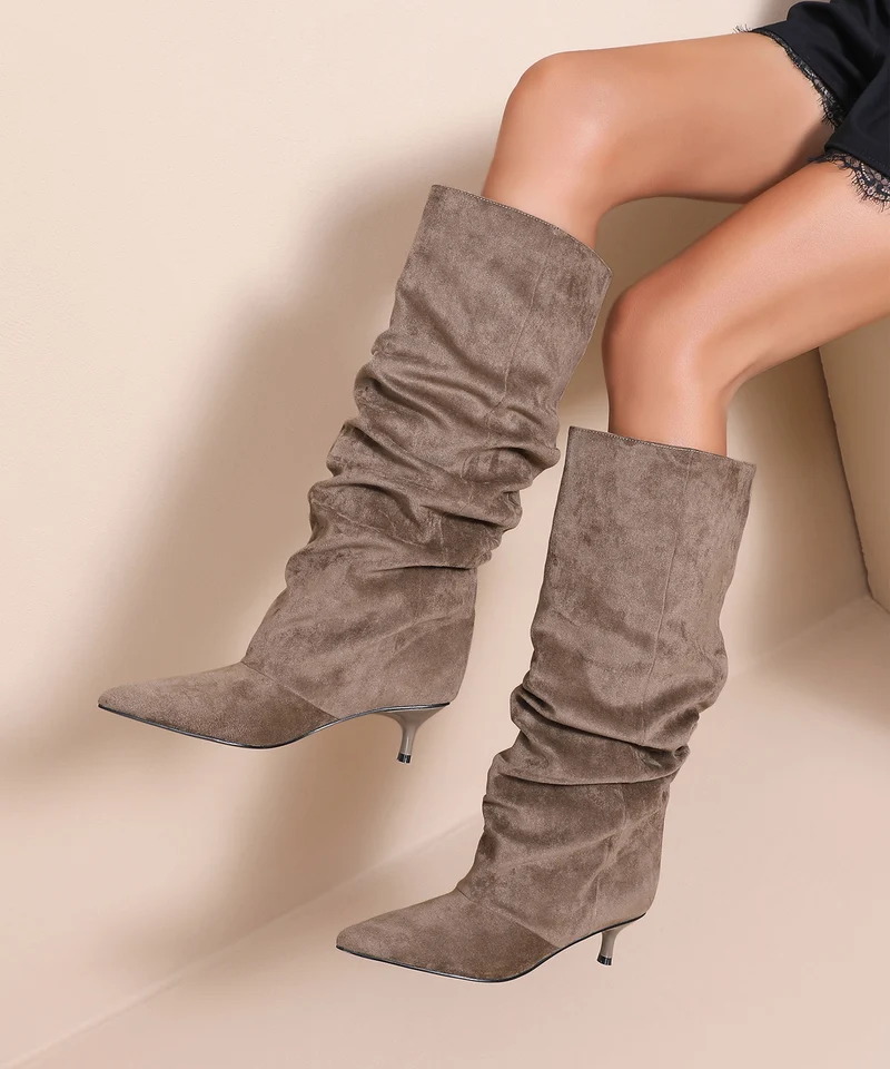 Stiletto Wildleder Stiefel Brea Camel