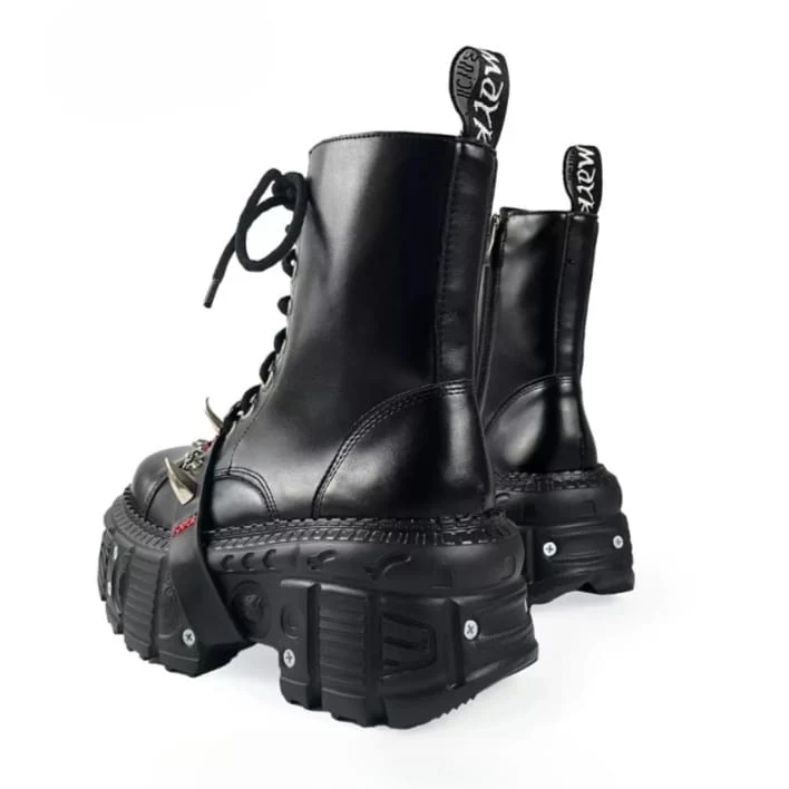 Punk-Stiefeletten für Damen mit Nietenriemen, Schnürung, seitlichem Reißverschluss, Plateau und dicker Sohle