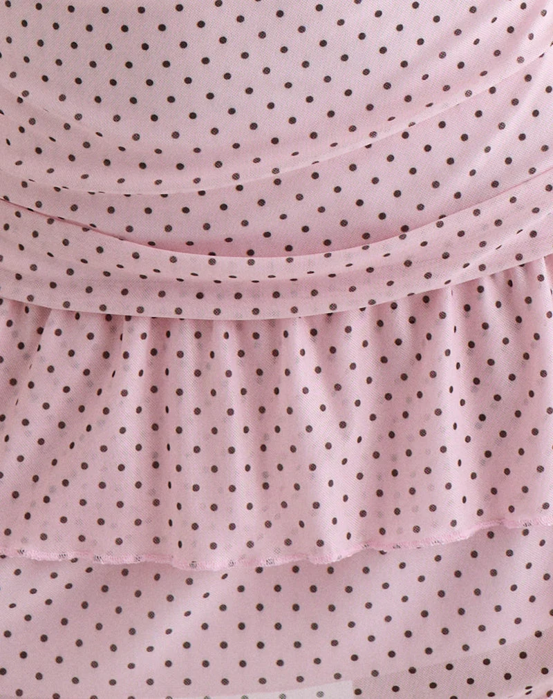Mowgli Minikleid mit Kapuzenärmeln in Babyrosa mit Mikro-Polka Schwarz