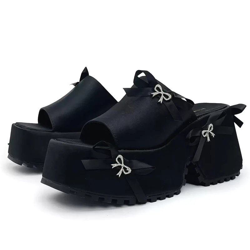 Gothic-Plateausandalen mit Schleifenverzierung für Damen