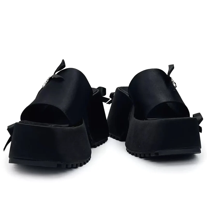 Gothic-Plateausandalen mit Schleifenverzierung für Damen