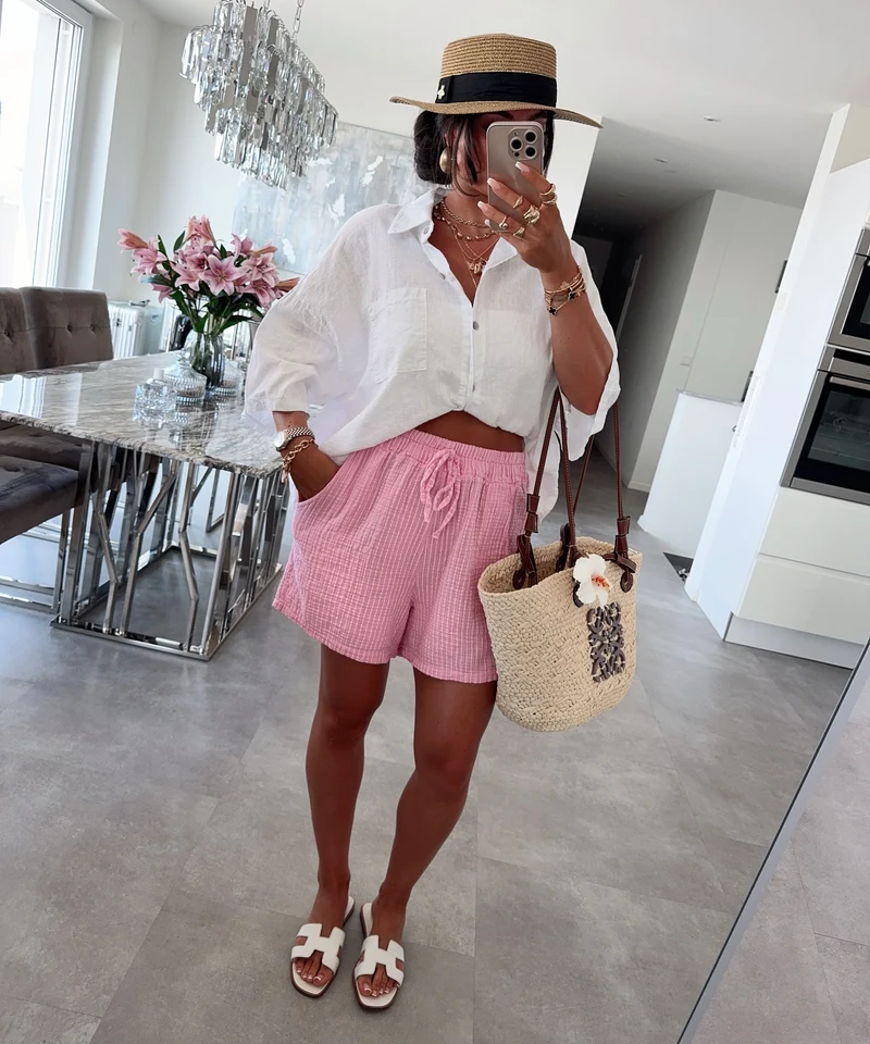 Musselin Shorts Felixa Streifen Hellpink