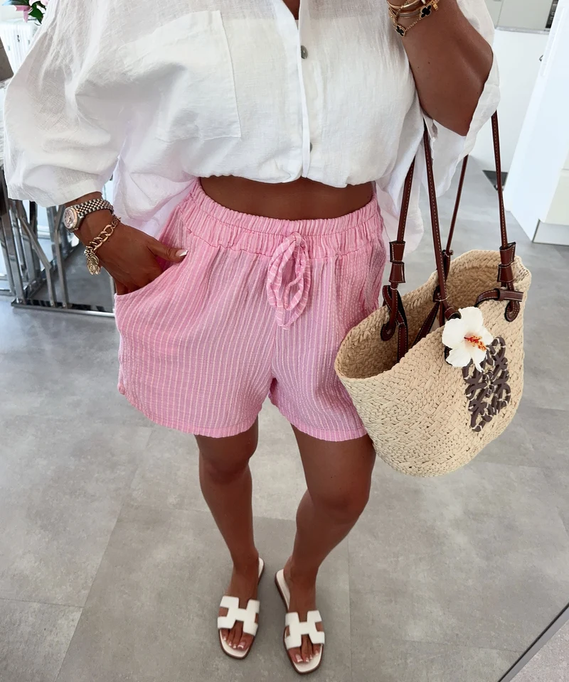 Musselin Shorts Felixa Streifen Hellpink