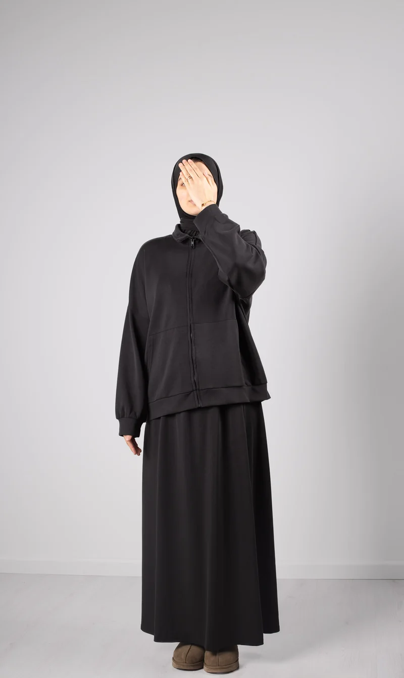 Lässiges Twinset aus weichem Stoff – Schwarz