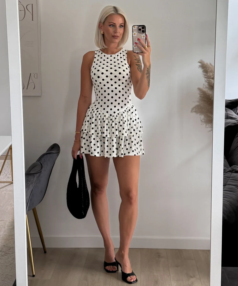 Mini Kleid Punkte Nola Weiß