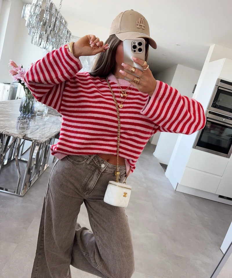Pullover Streifen Vrona Rot