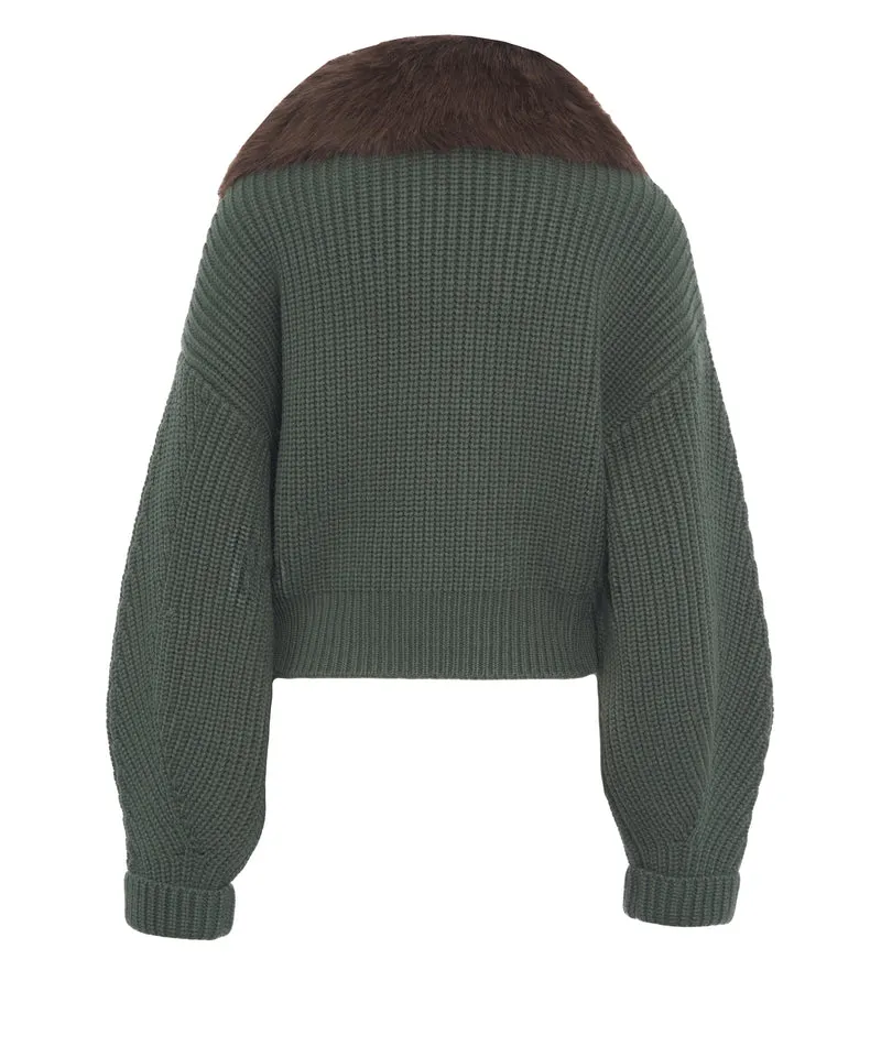 Giacca in maglia con collo in pelliccia sintetica