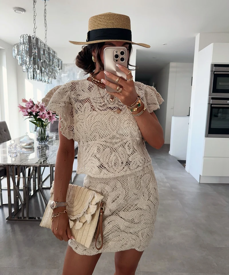 Rock mit Spitze Heta Beige