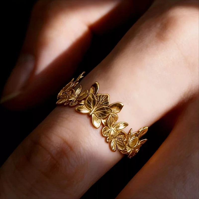 Gothic-Ring für Damen mit 3D-Schmetterling und offenem Band