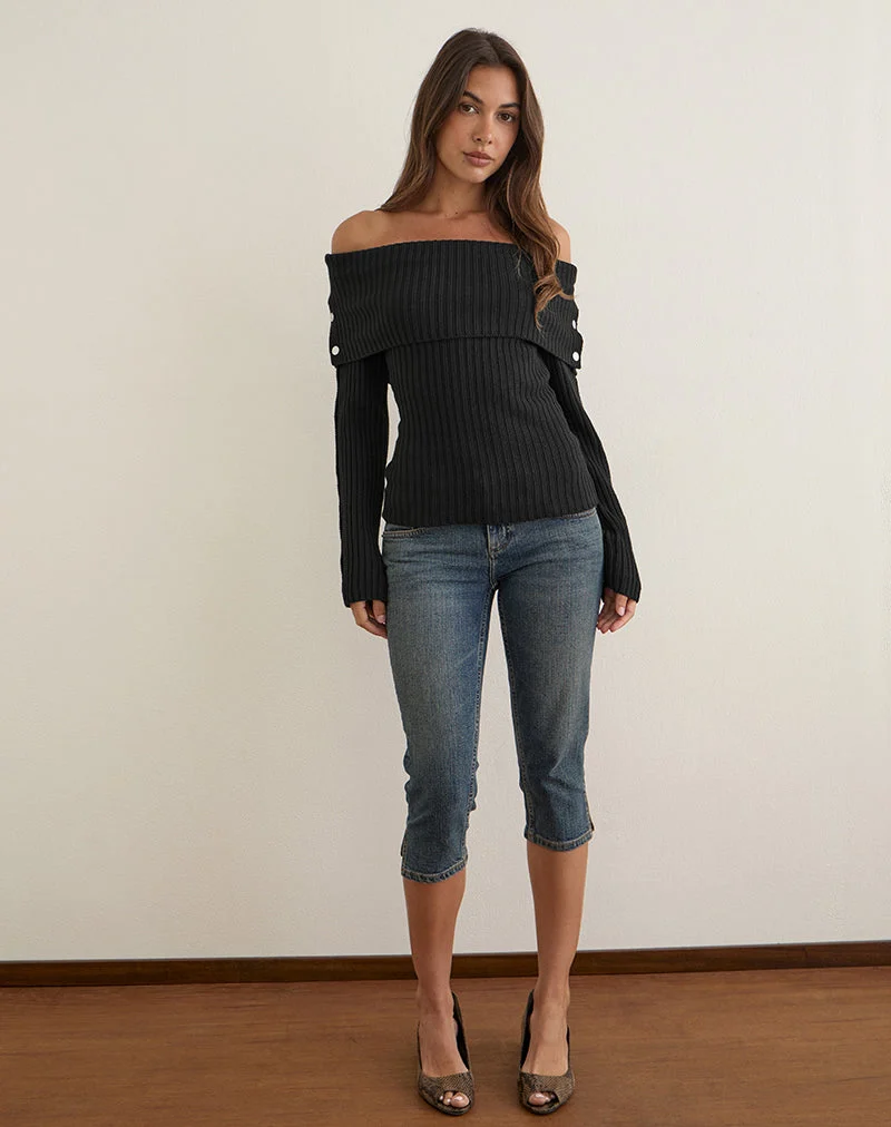 Arsenia Off-Shoulder-Top aus geripptem Strick, schwarz