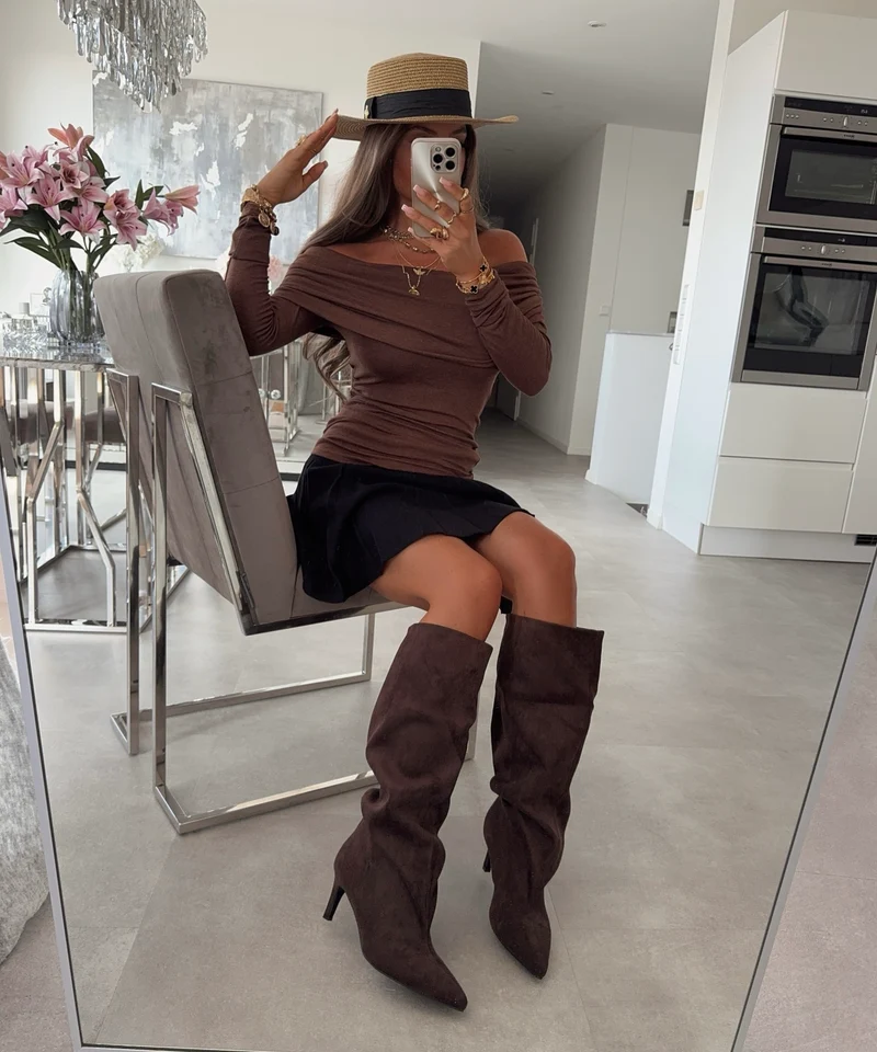 Stiletto Wildleder Stiefel Auri Braun