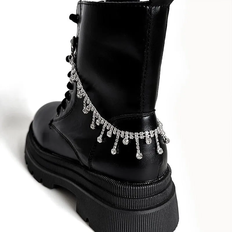 Unisex Punk Strass Quasten Stiefelkette Schuhaccessoires
