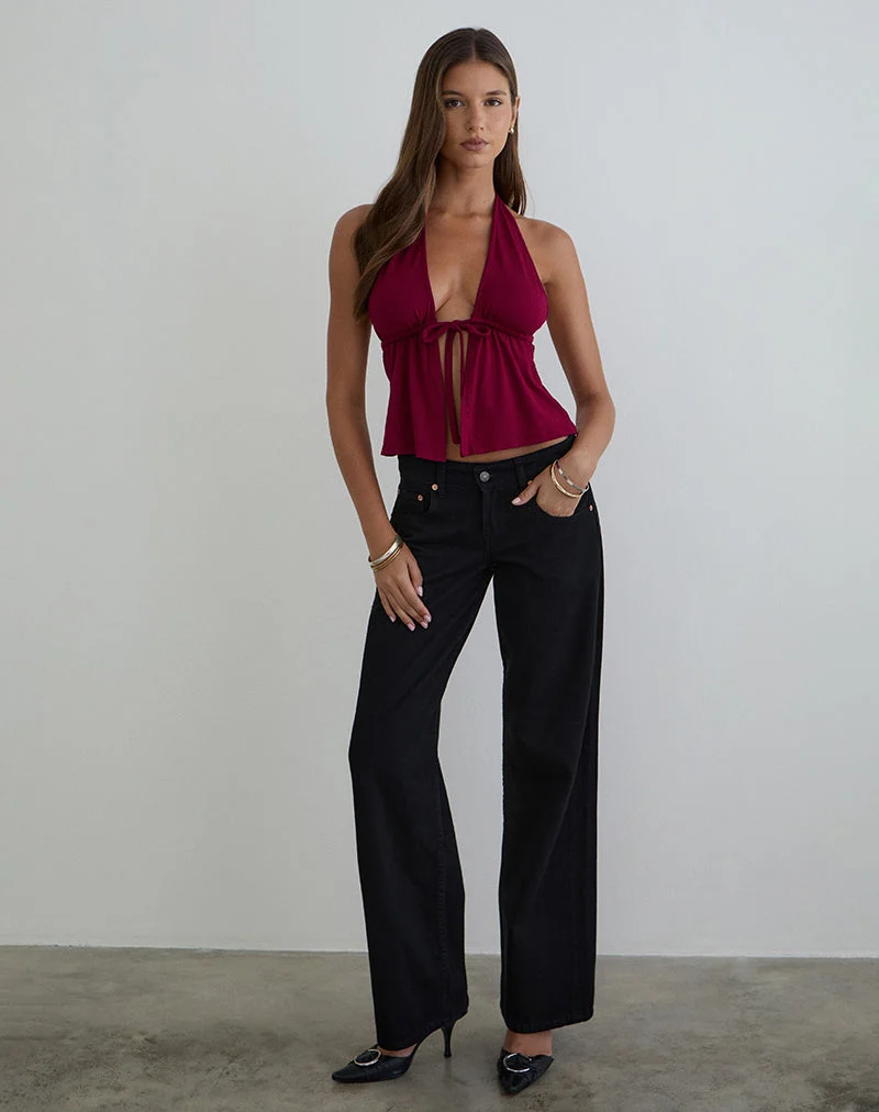Ylva Neckholder-Top mit Schleife vorne aus Rayon-Jersey in Burgunderrot