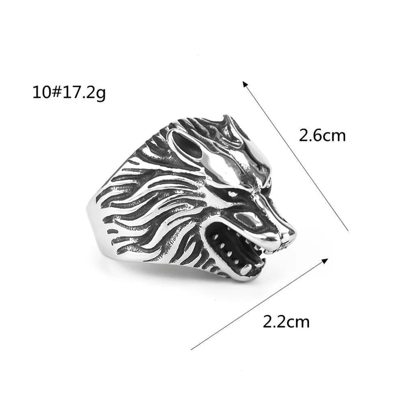 Punk-Ring für Herren mit 3D-Wolfskopfmotiv