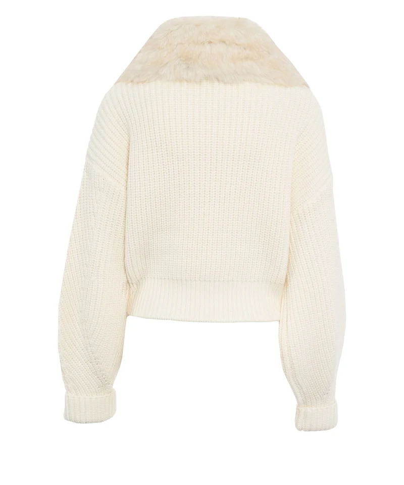 Giacca in maglia con collo in pelliccia sintetica