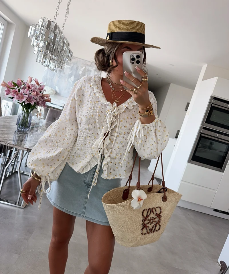 Musselin Bluse Solea Weiß Gelb