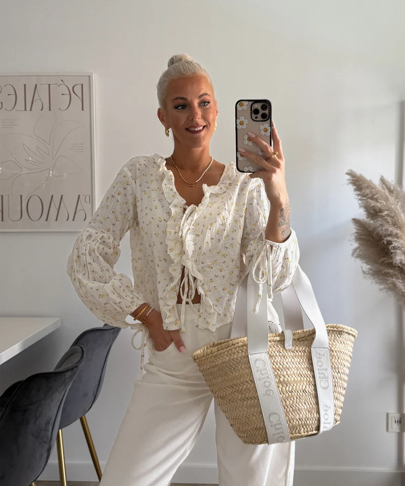 Musselin Bluse Solea Weiß Gelb