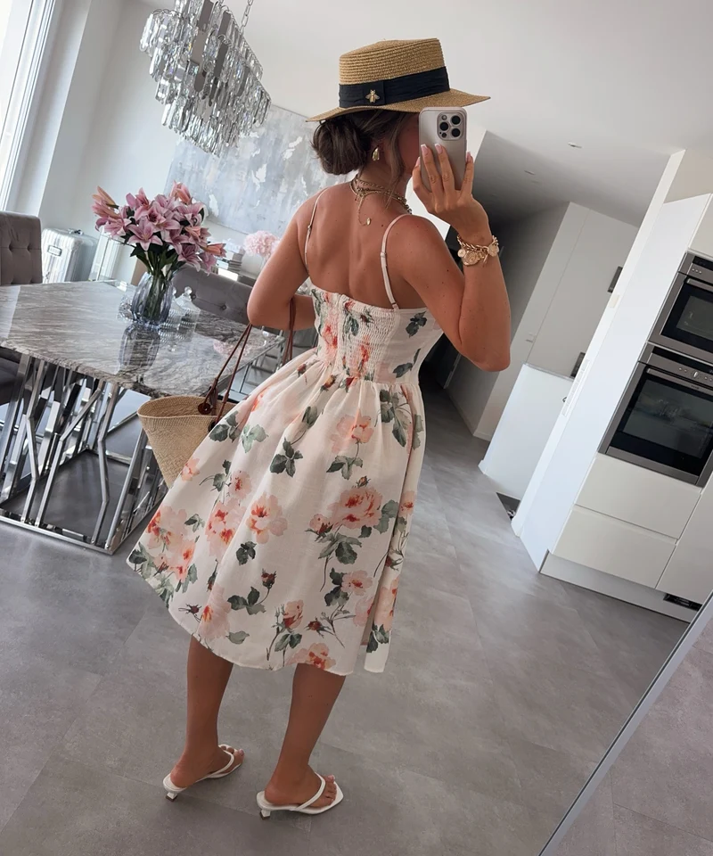 Leinen-Baumwoll Mini Kleid Belami Creme