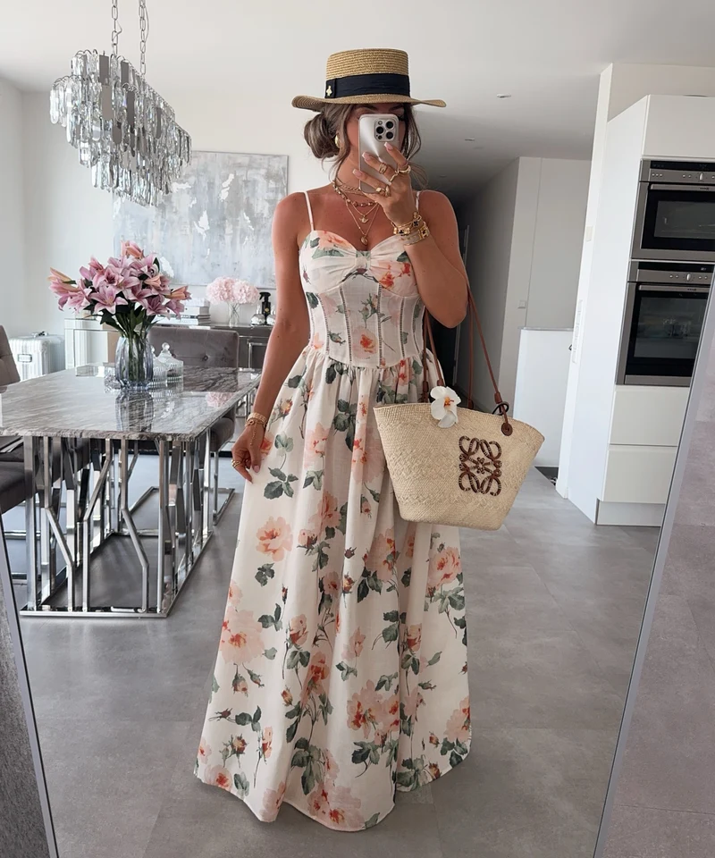 Leinen-Baumwoll Maxi Kleid Belami Creme