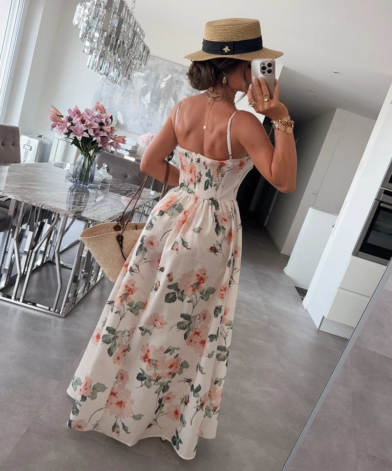 Leinen-Baumwoll Maxi Kleid Belami Creme