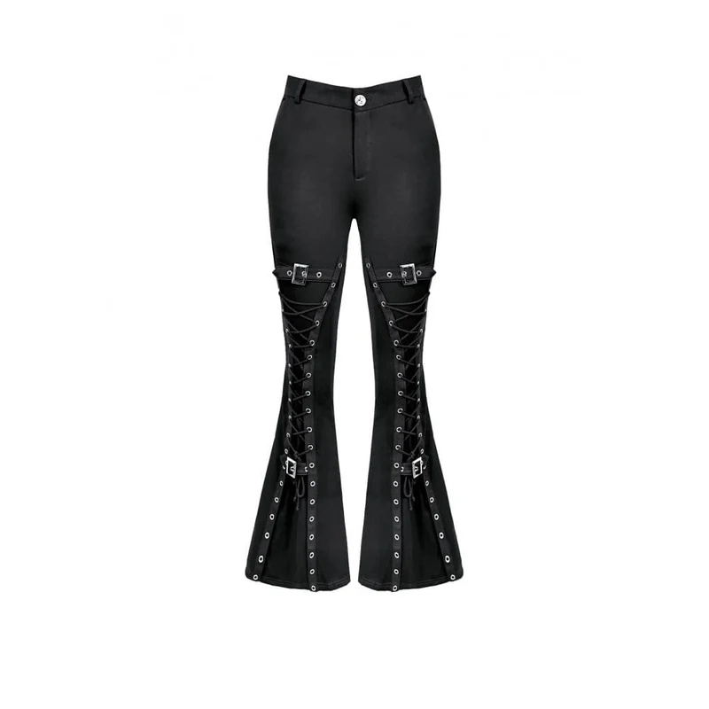 Punk-Schlaghose für Damen mit Schnallenriemen und Ösen zum Schnüren