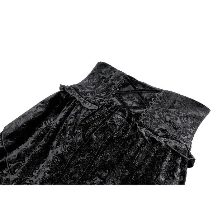 Gothic-Stufenrock aus geprägtem Samt mit Rüschen, asymmetrischem Saum und Unterbrust-Korsett für Damen