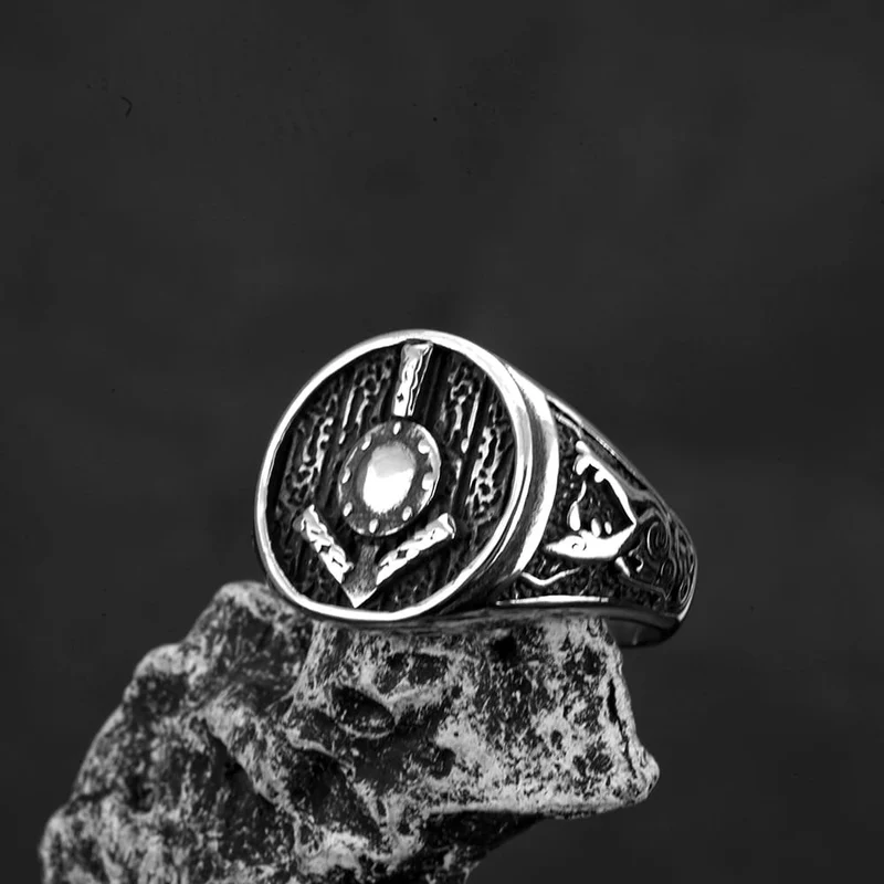 Punk-Herren-Siegelring im Antik-Stil mit rundem Schildmotiv
