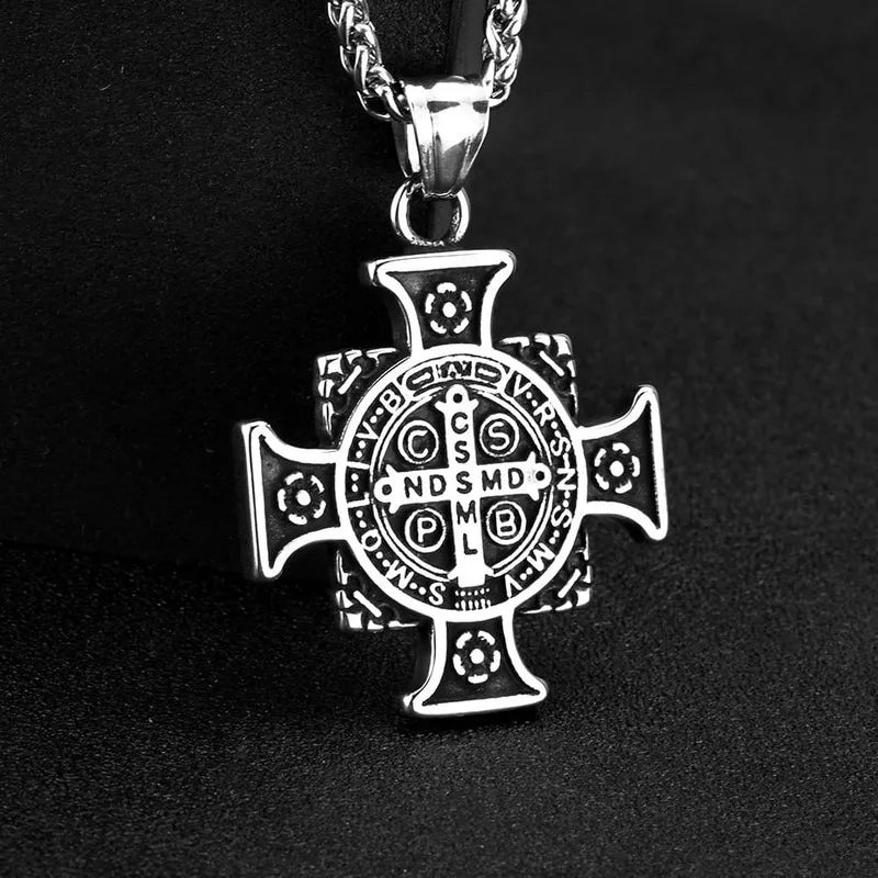 Punk-Heiligen-Kreuz-Medaillen-Anhänger-Halskette für Herren