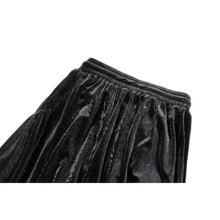 Gothic-Lagenrock aus Samt mit Falten, Mesh-Einsätzen und A-Linien-Design für Damen
