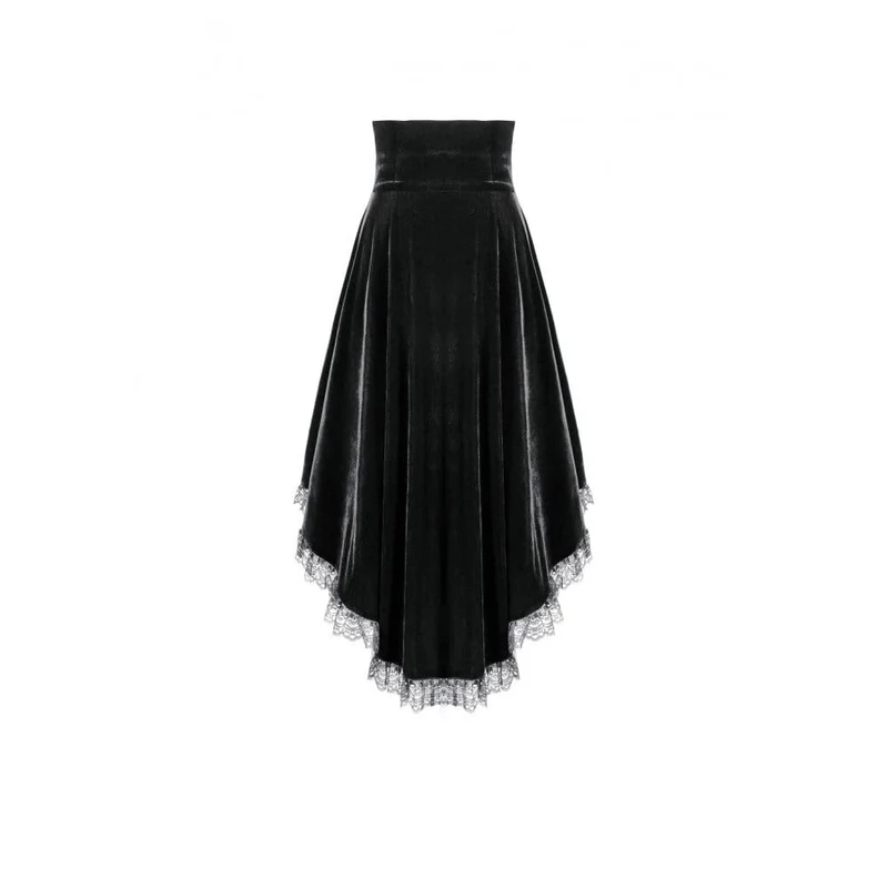 Gothic-Samtrock für Damen mit Schnürung, Rüschen und asymmetrischem Saum