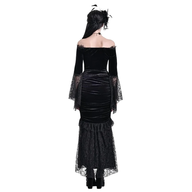 Gothic-Meerjungfrauenrock aus Samt mit floralem Spitzen-Patchwork, gerafftem Kreuzmuster und Zierelementen