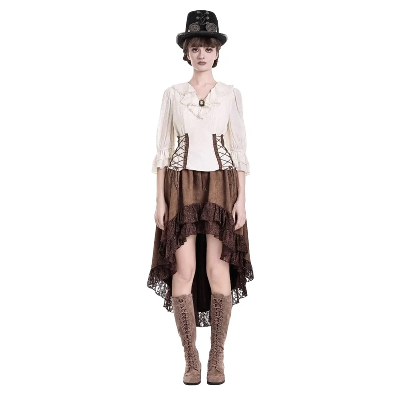 Steampunk-Rock für Damen mit floraler Spitzenborte und asymmetrischem Saum