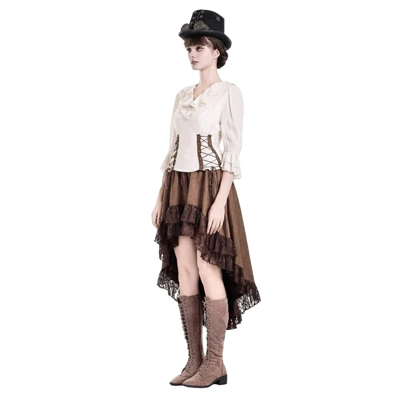 Steampunk-Rock für Damen mit floraler Spitzenborte und asymmetrischem Saum