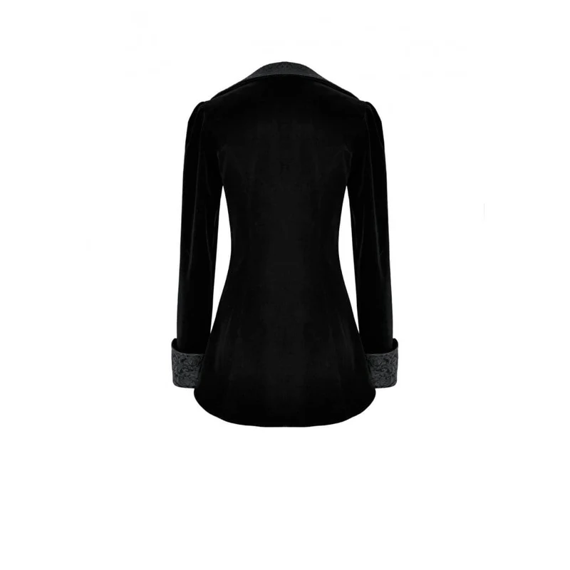 Gothic-Frackjacke für Damen mit Spitzenapplikationen, Revers und Reißverschluss