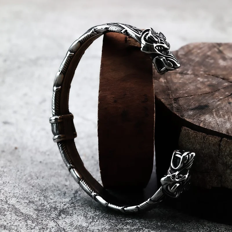 Offenes Armband mit Punk-Wolfskopf-Motiv für Herren