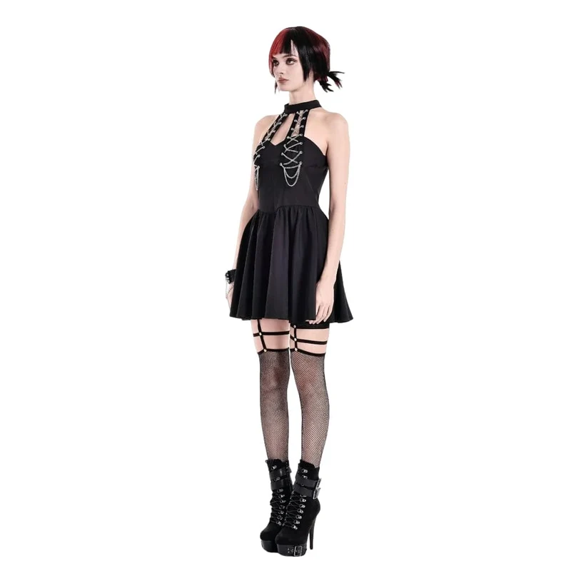 Punk-Kleid mit Ketten, Cut-outs und Neckholder für Damen, Abschlusskleid