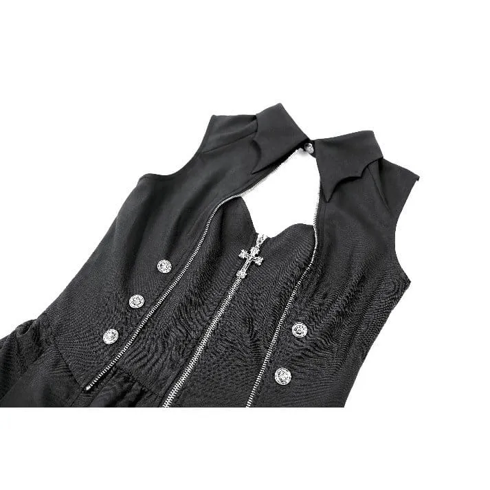 Punk-Kleid für Damen mit Cut-outs, Umlegekragen, Reißverschluss und asymmetrischem Saum