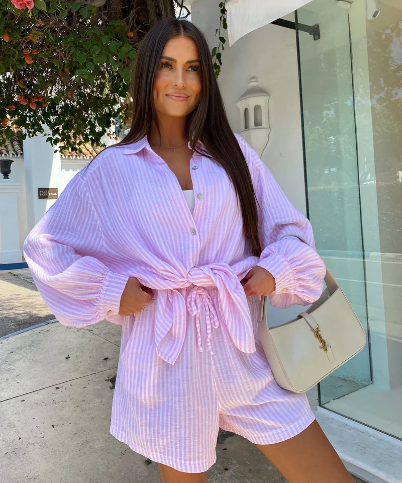 Musselin Bluse Laya Streifen Rosa