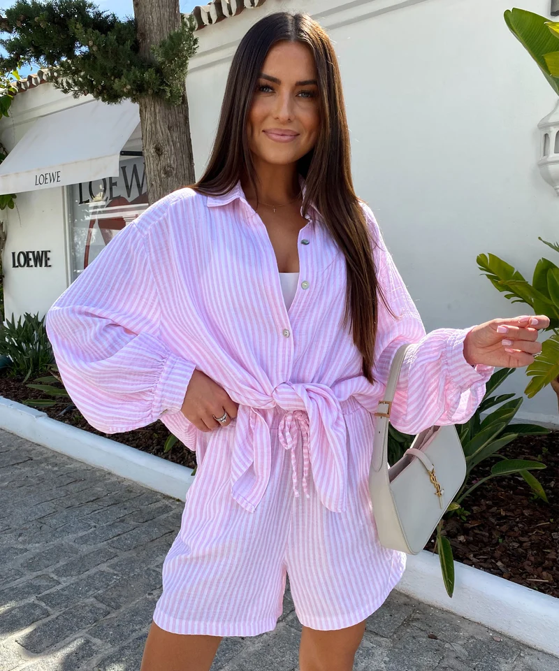 Musselin Bluse Laya Streifen Rosa