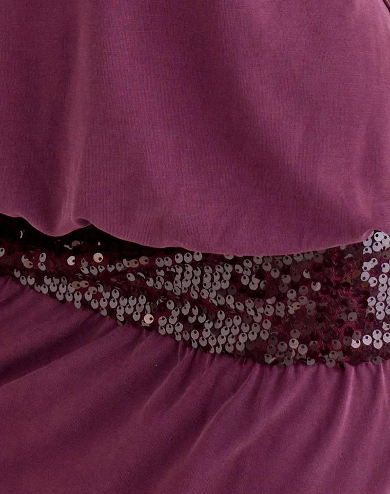 Ratana Bandeau-Minikleid aus Cupro in Deep Purple mit Pailletten-Taillenband