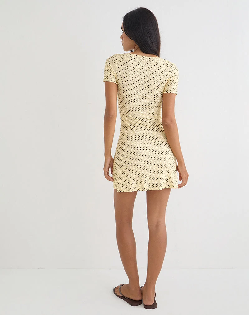 Letiria-Minikleid in Buttergelb mit winzigen Polka-Punkten