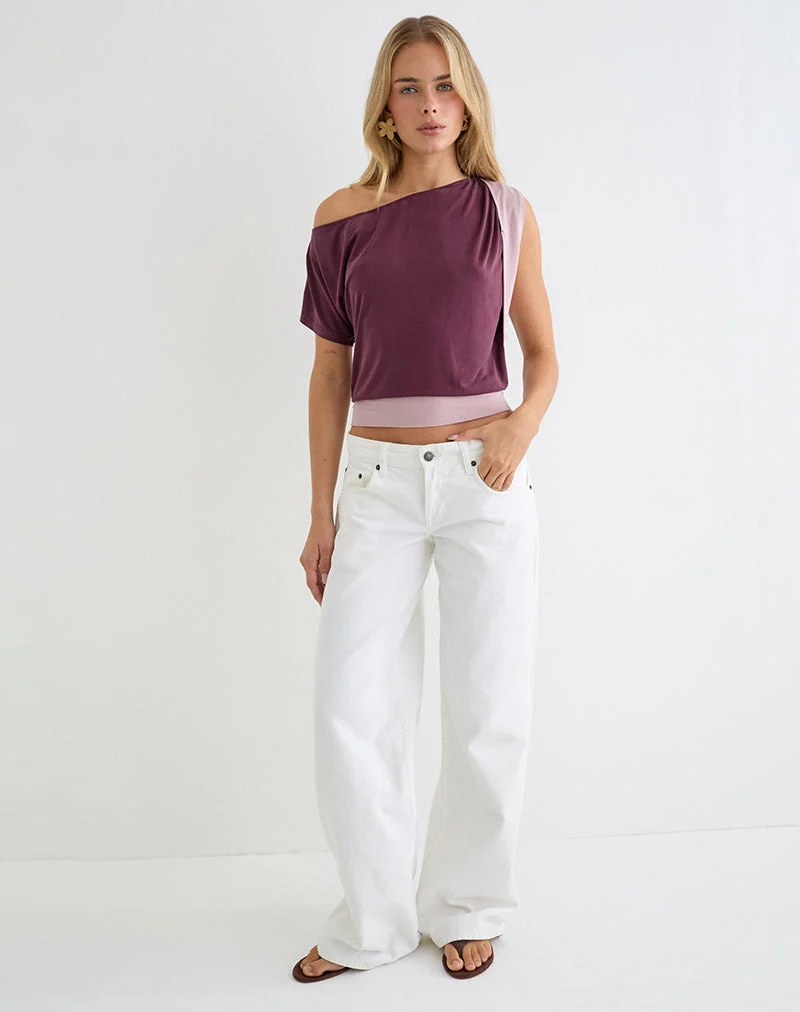 Sobiya-Top mit einer Schulter in Cupro, Farbe: Deep Purple und Dusty Pink