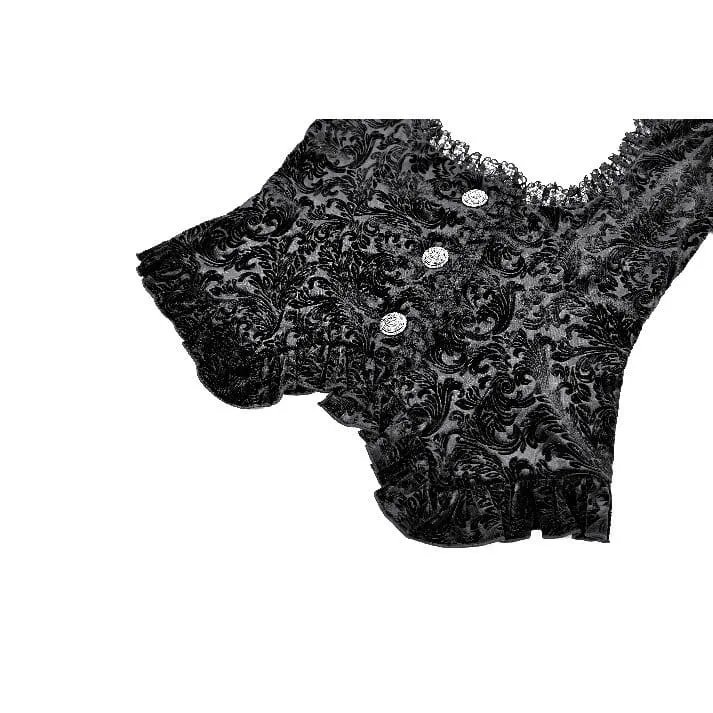 Gothic-Jacquard-Top für Damen mit Cut-out-Schnallenriemen und Glockenärmeln