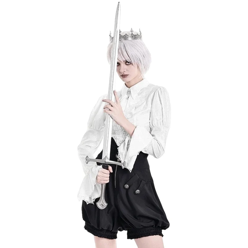 Gothic-Bluse für Damen mit Schnürung, Umlegekragen und Puffärmeln
