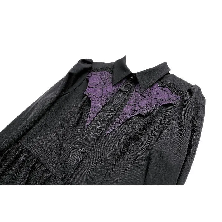 Gothic-Kleid für Damen mit Fledermausflügel-Patchwork, zweifarbig, langärmelig, kurzes Abschlusskleid