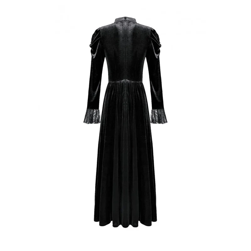 Gothic-Maxikleid aus Samt mit floraler Spitze, Puffärmeln und Brautkleid